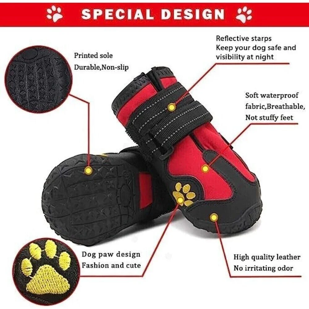 PK.ZTopia Dog Boots Waterproof Rain Boots Dog Booties Reflective Rugged size 4